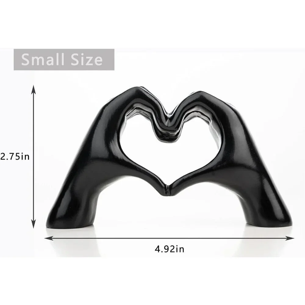 Small Black Heart Hands Sculpture Decor for Living Room Bedroom Bookshelf